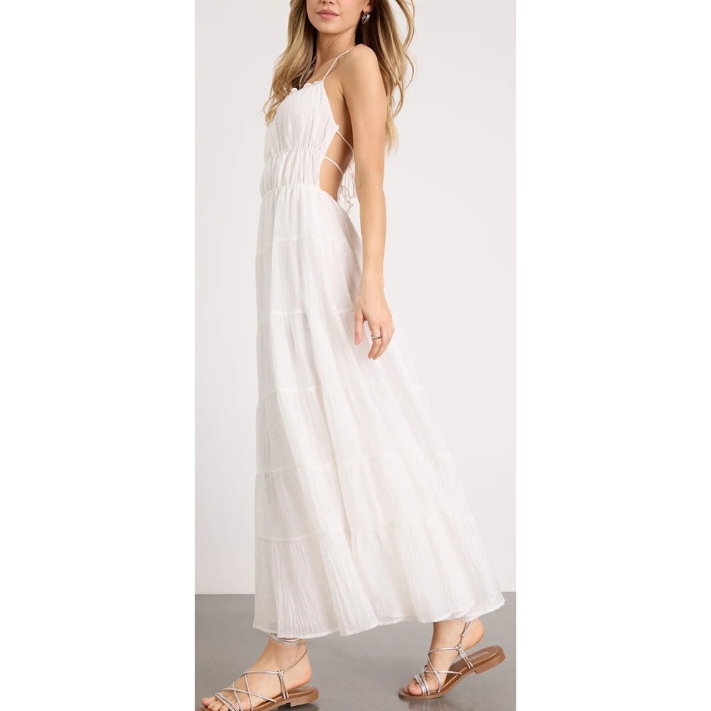 NWT Lulus Ameera White Textured Tiered Backless Maxi Dress XL